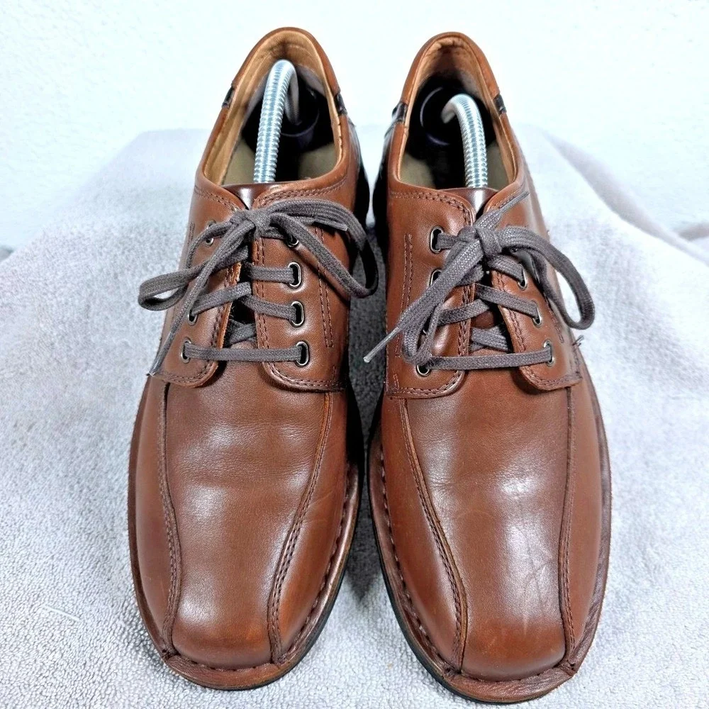 Clarks Men's Brown Leather Lace Up Oxford Bicycle Toe Dress Shoes 78866 Size 10M